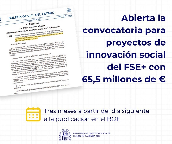 Abierta la convocatoria para proyectos de innovación social del FSE+